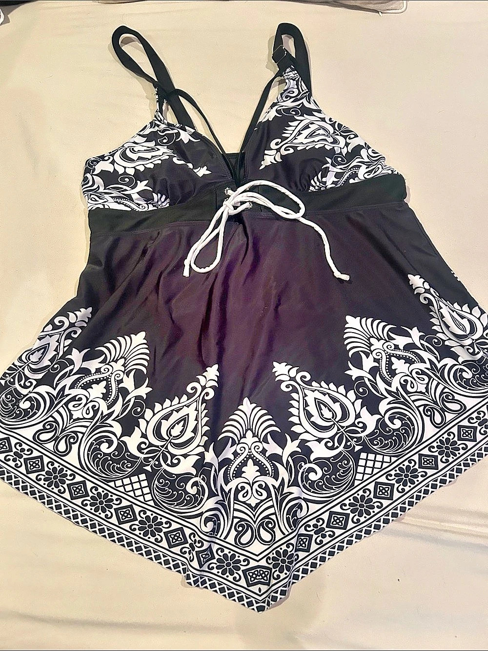 Women's Black & White Paisley Swim tankini top